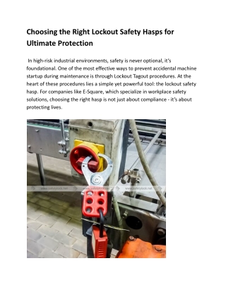 Choosing the Right Lockout Safety Hasps for Ultimate Protection