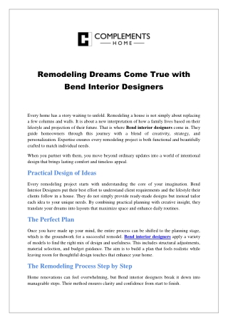 Remodeling Dreams Come True with Bend Interior Designers