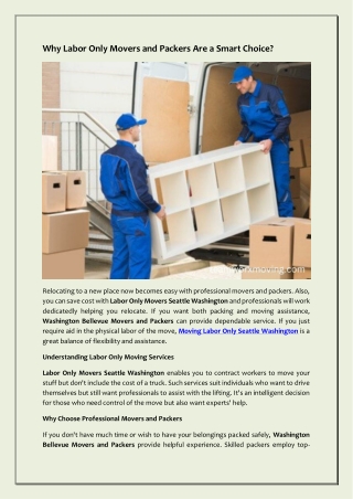 Why Labor Only Movers and Packers Are a Smart Choice?