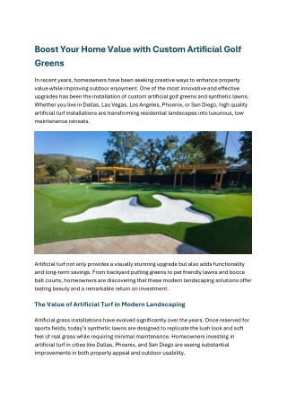 Boost Your Home Value with Custom Artificial Golf Greens