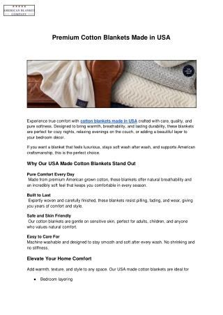 Premium Cotton Blankets Made in USA