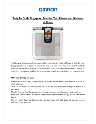 Body Fat Scale Singapore Monitor Your Fitness and Wellness at Home