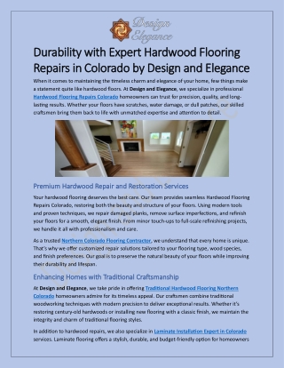 Durability with Expert Hardwood Flooring Repairs in Colorado by Design and Elegance