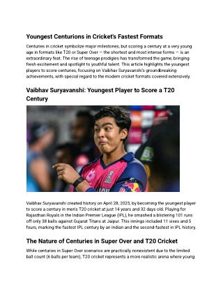 Youngest Centurions in Cricket's Fastest Formats