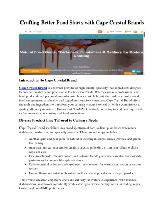 Crafting Better Food Starts with Cape Crystal Brands