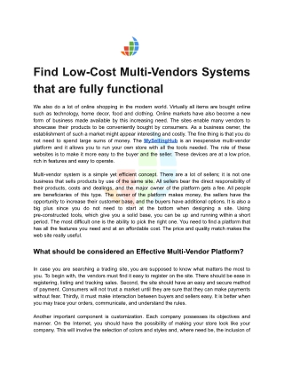 Find Low-Cost Multi-Vendors Systems that are fully functional