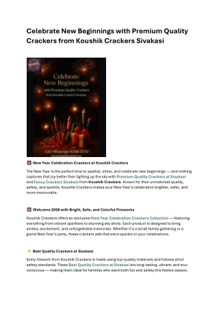 Celebrate New Beginnings with Premium Quality Crackers from Koushik Crackers Sivakasi