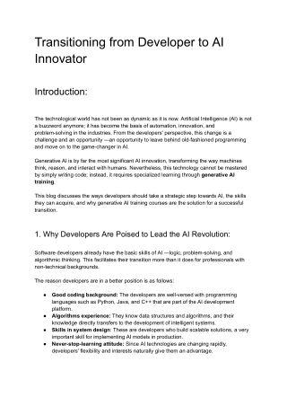 Transitioning from Developer to AI Innovator