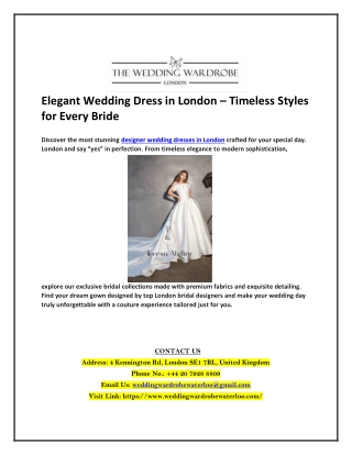 Elegant Designer Wedding Dresses in London – Luxury Bridal