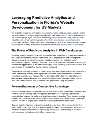 Leveraging Predictive Analytics and Personalization in Florida's Website Development for US Markets