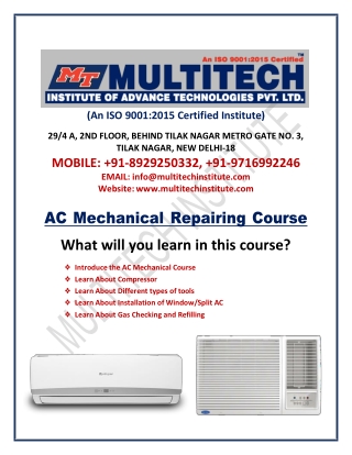 AC Mechanical Repairing Course | AC Mechanical Repairing Institute in Delhi