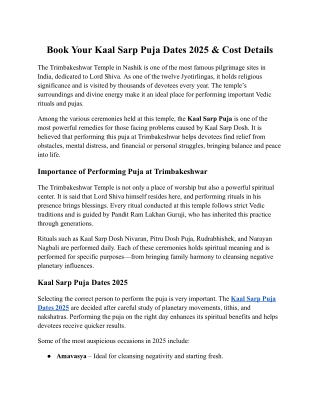 Book Your Kaal Sarp Puja Dates 2025 & Cost Details