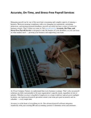 Accurate, On-Time, and Stress-Free Payroll Services