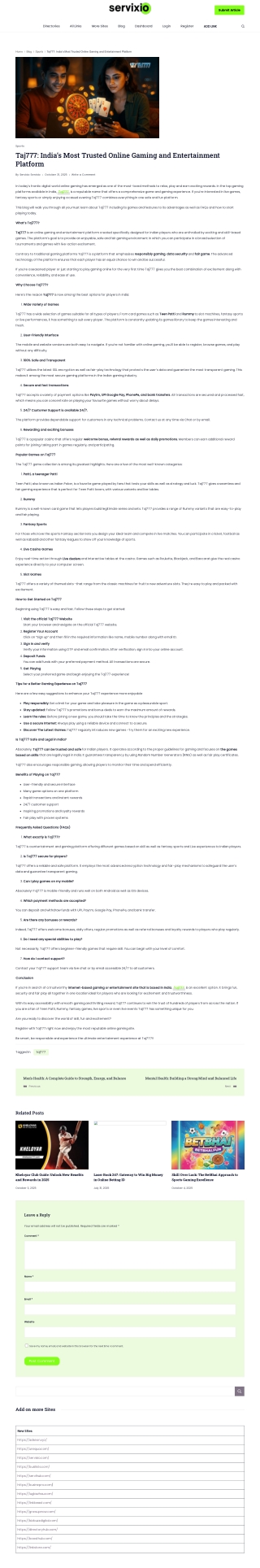 Taj777: India’s Most Trusted Online Gaming and Entertainment Platform