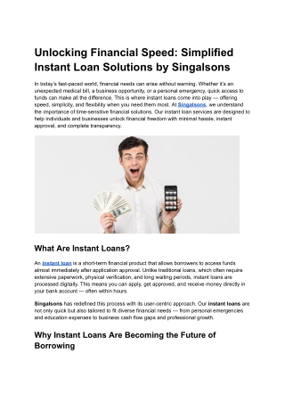 Unlocking Financial Speed Simplified Instant Loan Solutions by Singalsons