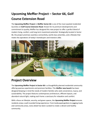 Upcoming Meffier Project Sector 66 | Meffier Golf Course Extension Road New Laun