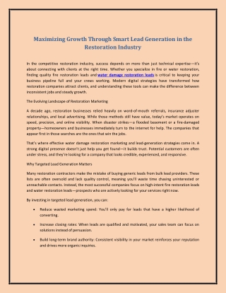 Maximizing Growth Through Smart Lead Generation in the Restoration Industry