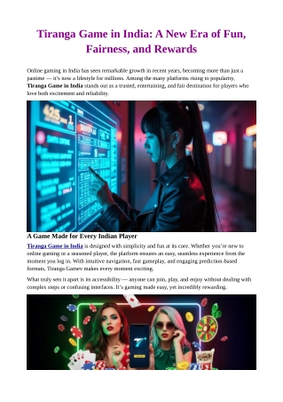 Tiranga Game in India: A New Era of Fun, Fairness, and Rewards