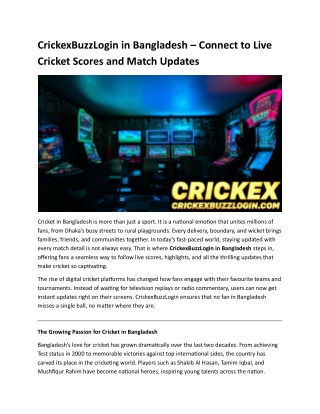 CrickexBuzzLogin in Bangladesh – Connect to Live Cricket Scores and Match Updates