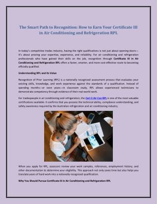 The Smart Path to Recognition: How to Earn Your Certificate III in Air Condition