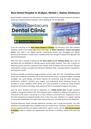 Best Dental Hospital in Zirakpur, Mohali | Jhattas Dentacura