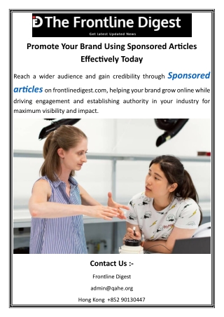 Promote Your Brand Using Sponsored Articles Effectively Today