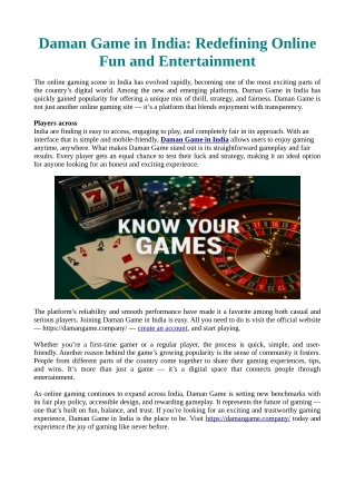 Daman Game in India: Redefining Online Fun and Entertainment