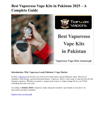 Best Vaporesso Vape Kits in Pakistan 2025 A Complete Guide
