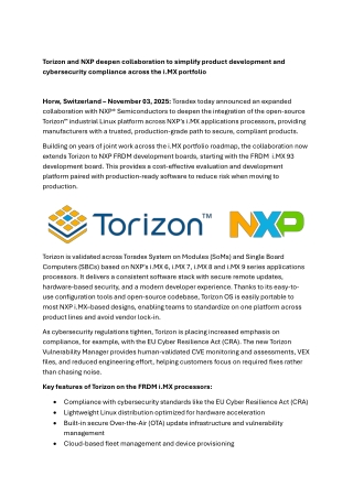 Torizon and NXP deepen collaboration to simplify product development and cyberse