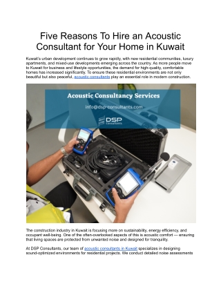Five Reasons To Hire an Acoustic Consultant for Your Home in Kuwait