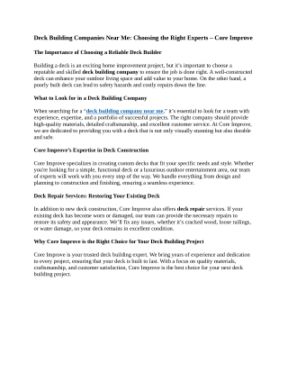 3- Deck Building Companies Near Me Choosing the Right Experts – Core Improve