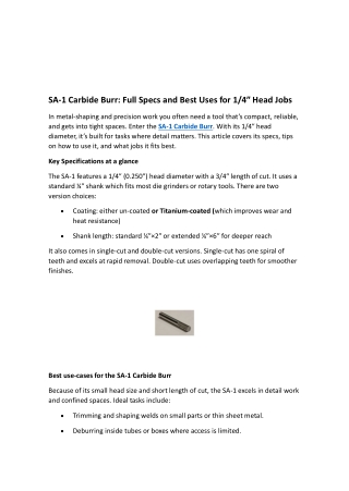 SA-1 Carbide Burr Full Specs and Best Uses for 14″ Head Jobs