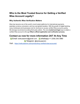 Who Is the Most Trusted Source for Getting a Verified Wise Account Legally_