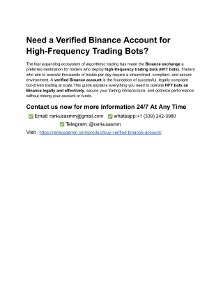 Need a Verified Binance Account for High-Frequency Trading Bots_