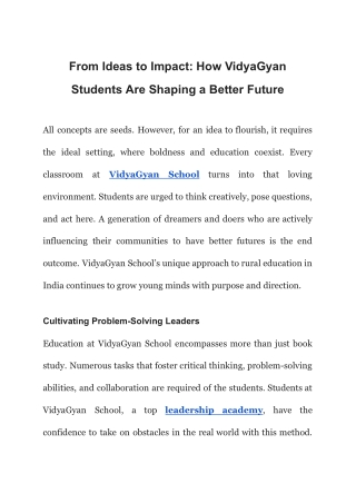 From Ideas to Impact - How VidyaGyan Students Are Shaping a Better Future