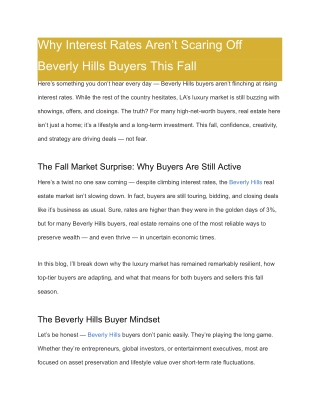 Interest Rates vs. Beverly Hills Buyers: Why Luxury Home Purchases Remain Strong