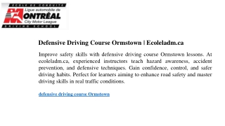 Defensive Driving Course Ormstown  Ecoleladm.ca
