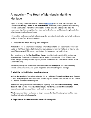 The Heart of Maryland’s Maritime Heritage - Annapolis