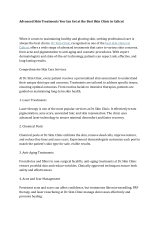 Advanced Skin Treatments You Can Get at the Best Skin Clinic in Calicut