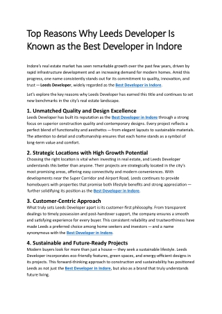 Top Reasons Why Leeds Developer Is Known as the Best Developer in