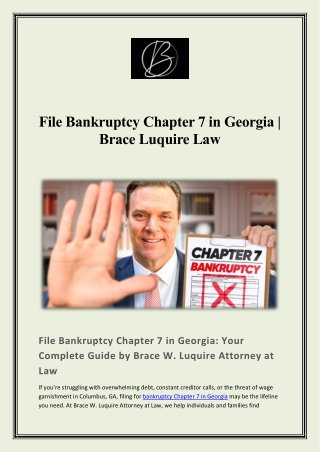 File Bankruptcy Chapter 7 in Georgia Brace Luquire Law