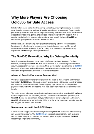 Why More Players Are Choosing Gold365 for Safe Access