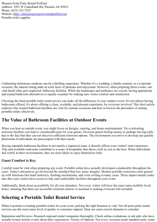 Celebrating Turning Points Outdoors? Don't Ignore Trustworthy Bathroom Facilitie