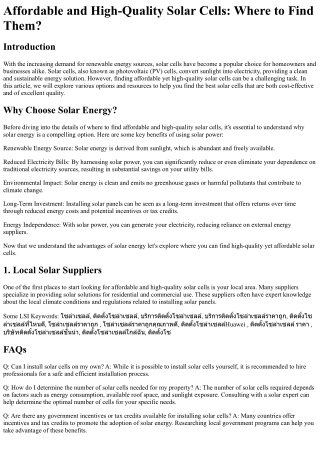 Affordable and High-Quality Solar Cells Where to Find Them