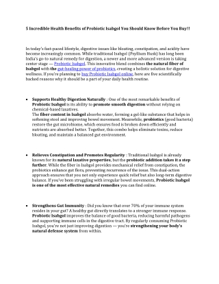 5 Incredible Health Benefits of Probiotic Isabgol You Should Know Before You Buy!!