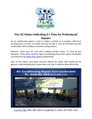 Five AC Noises Indicating It's Time for Professional Repairs