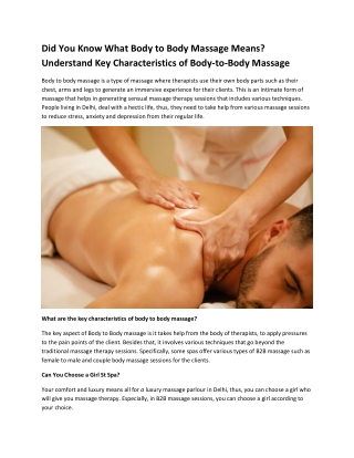 Did You Know What Body to Body Massage Means Understand Key Characteristics of Body-to-Body Massage