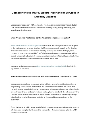 Comprehensive‍‌‍‍‌‍‌‍‍‌ MEP and  Electro-Mechanical Services in Dubai by Lappsco