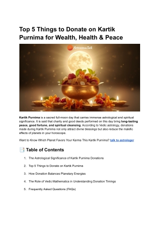 Top 5 Things to Donate on Kartik Purnima for Wealth, Health & Peace