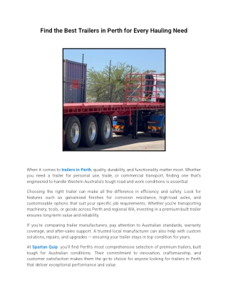 Find the Best Trailers in Perth for Every Hauling Need
